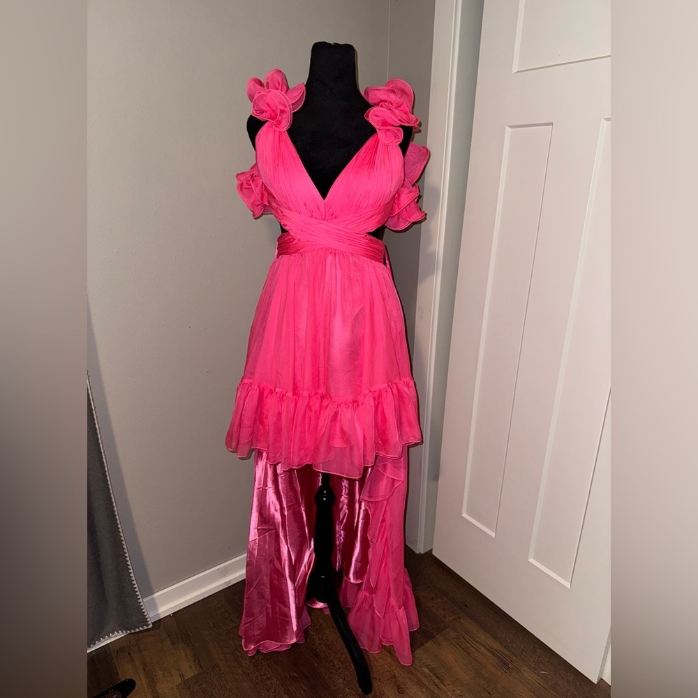 New Mac Duggal High Low Hot Pink Ruffle Dress 2 | 68460